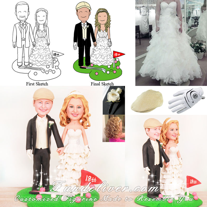 Golf Wedding Cake Toppers with 18th Hole Flag